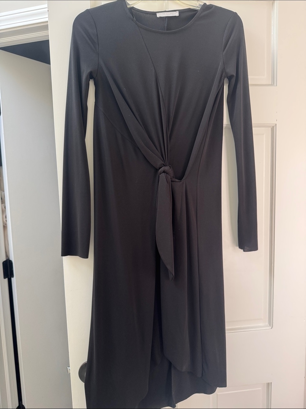Zara Black Long-Sleeve Knot-Front Dress